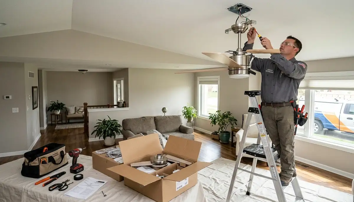 Ceiling fan installation service for Cambridge, MA homes by professional electricians
