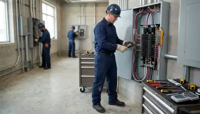 Cambridge, MA electrician inspecting a home electrical panel and upgrading wiring for safe power distribution