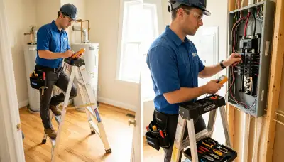Electrician performing a home electrical inspection in Cambridge, MA