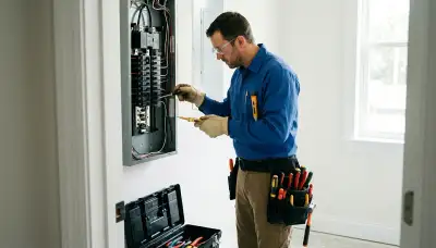 Electrician conducting a home electrical inspection in Cambridge, MA