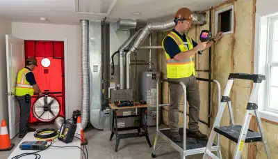 Cambridge, MA electrician conducting a home energy audit of residential wiring and electrical panel