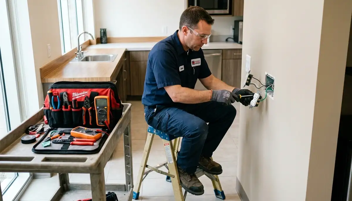 Electrician providing outlet repair services for a Cambridge, MA home-vesm