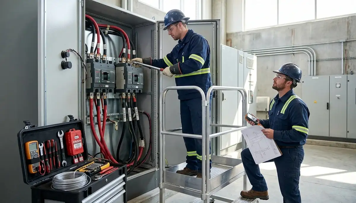 Electrician repairing a residential light switch in Cambridge, MA